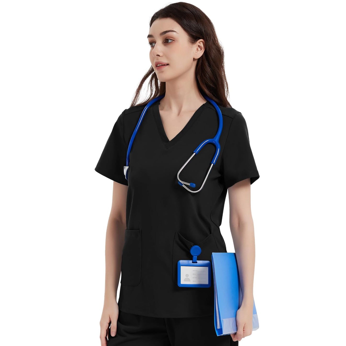 Nurse Uniform Work T-Shirt V Neck With Pockets