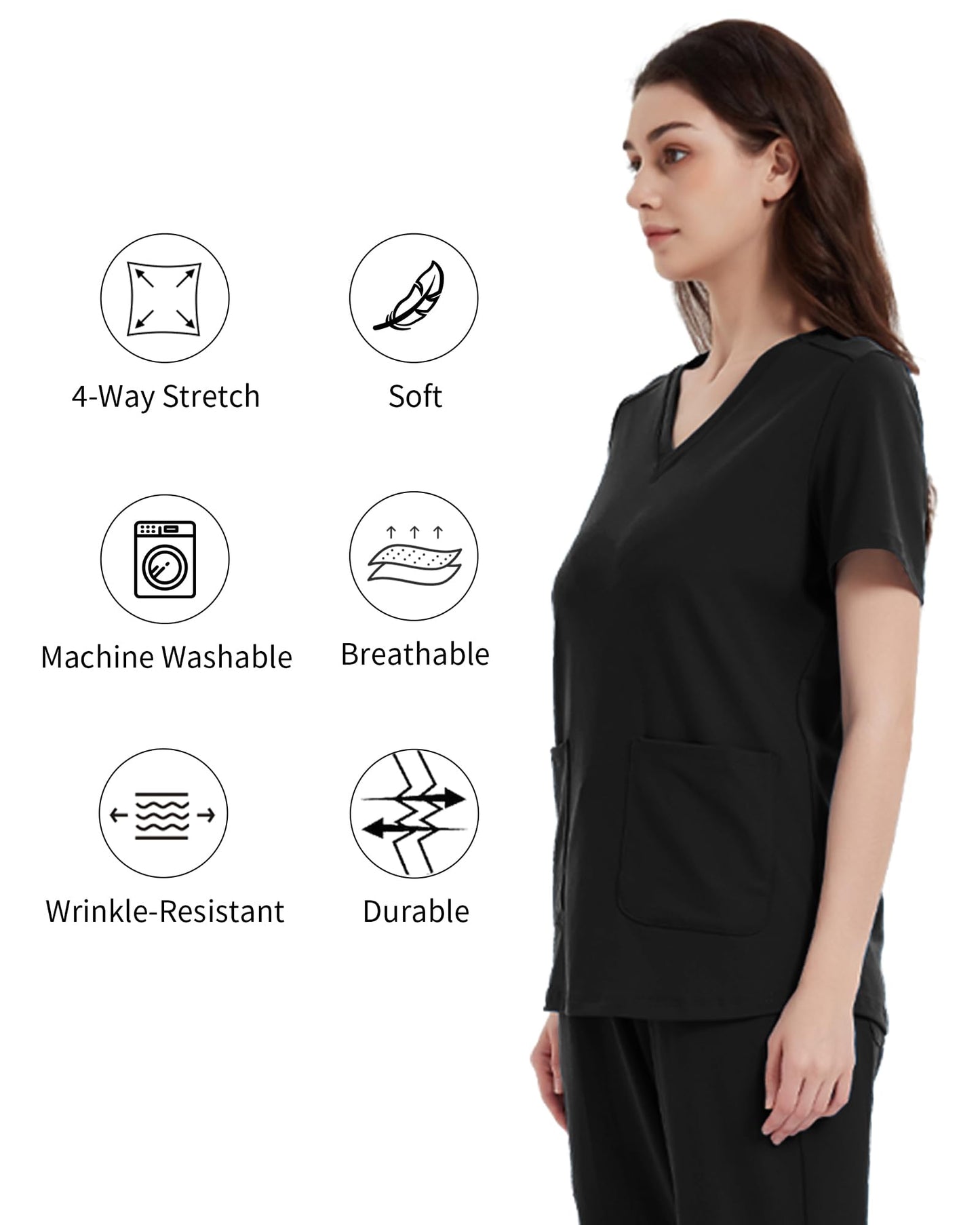 Nurse Uniform Work T-Shirt V Neck With Pockets