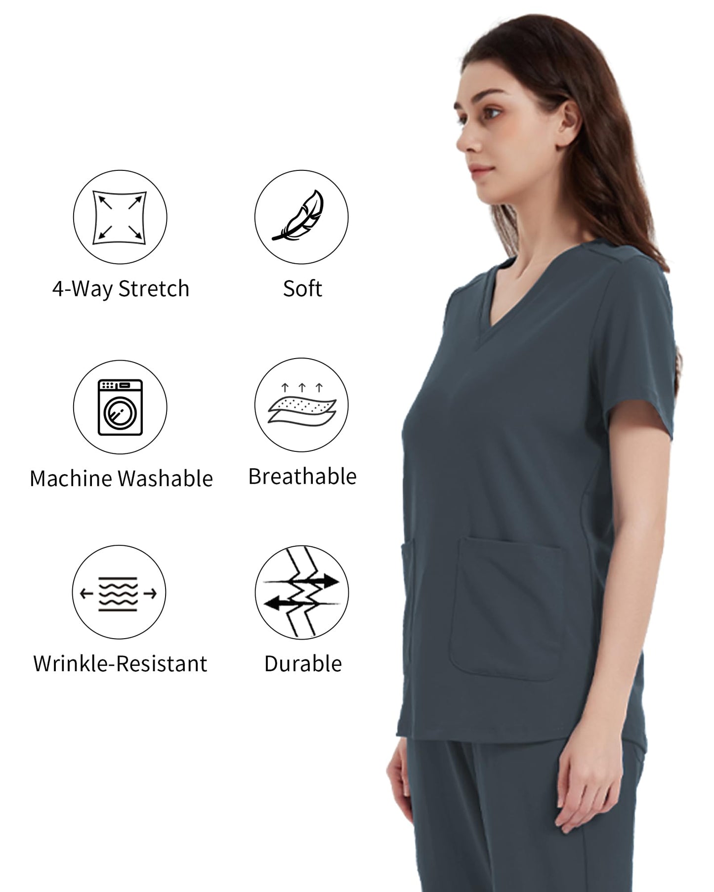 Nurse Uniform Work T-Shirt V Neck With Pockets