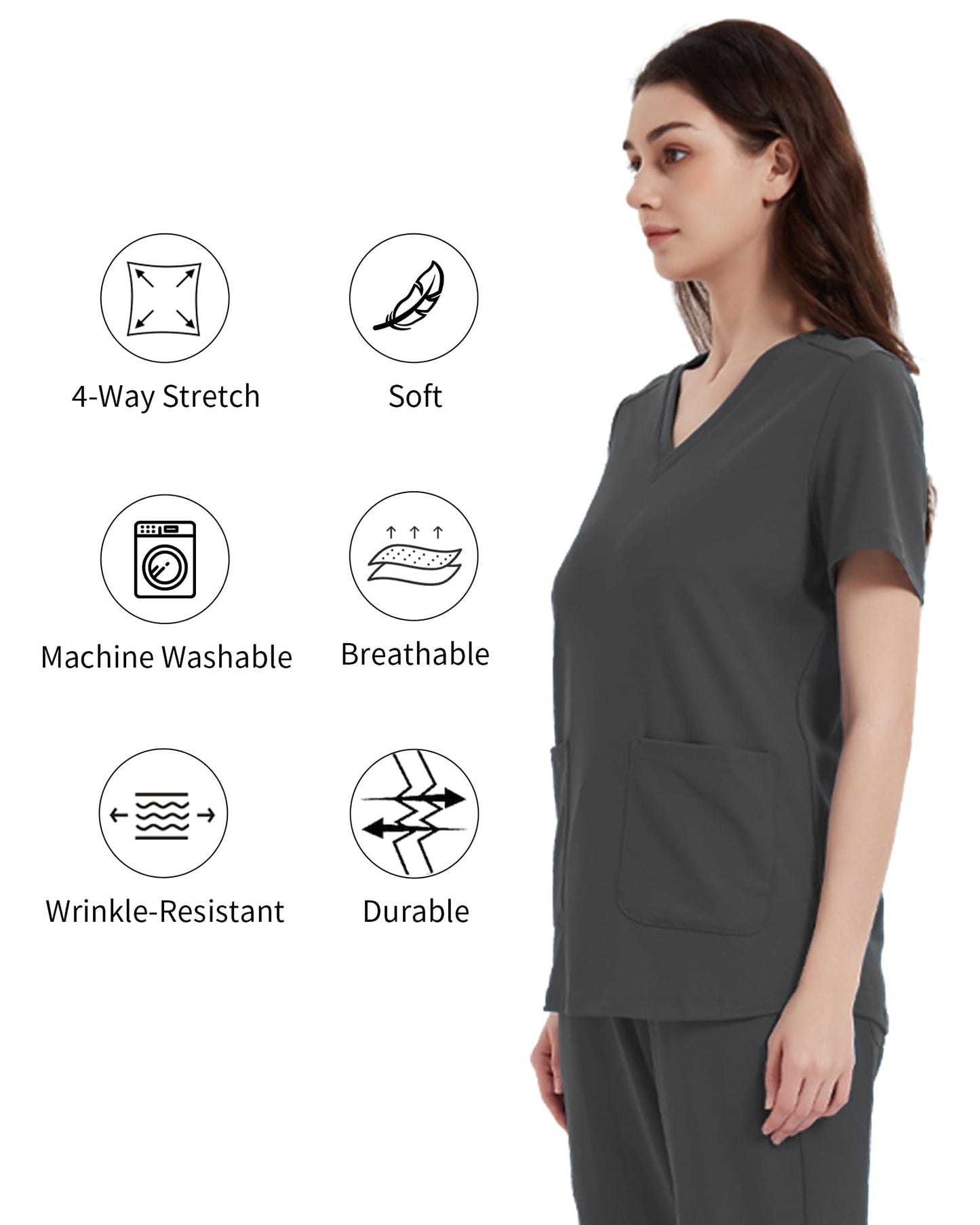 Nurse Uniform Work T-Shirt V Neck With Pockets