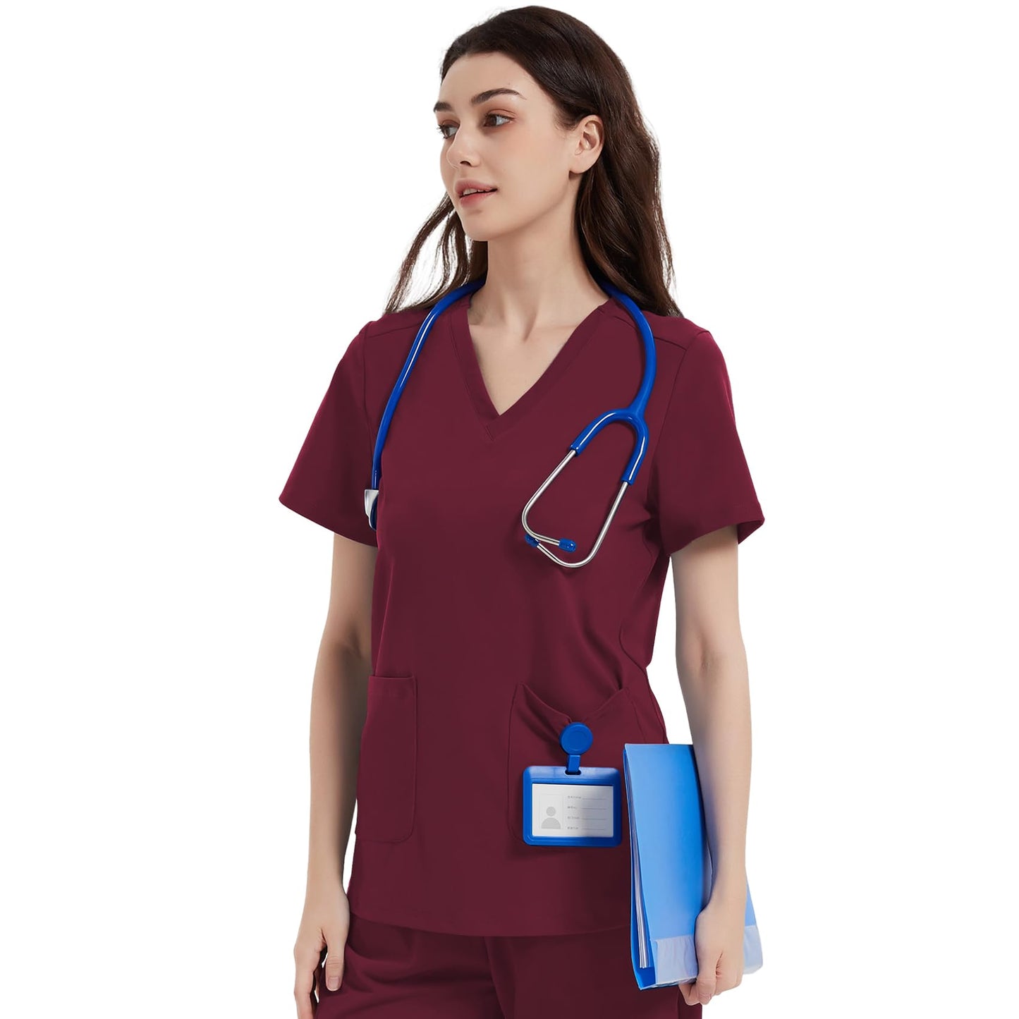 Nurse Uniform Work T-Shirt V Neck With Pockets