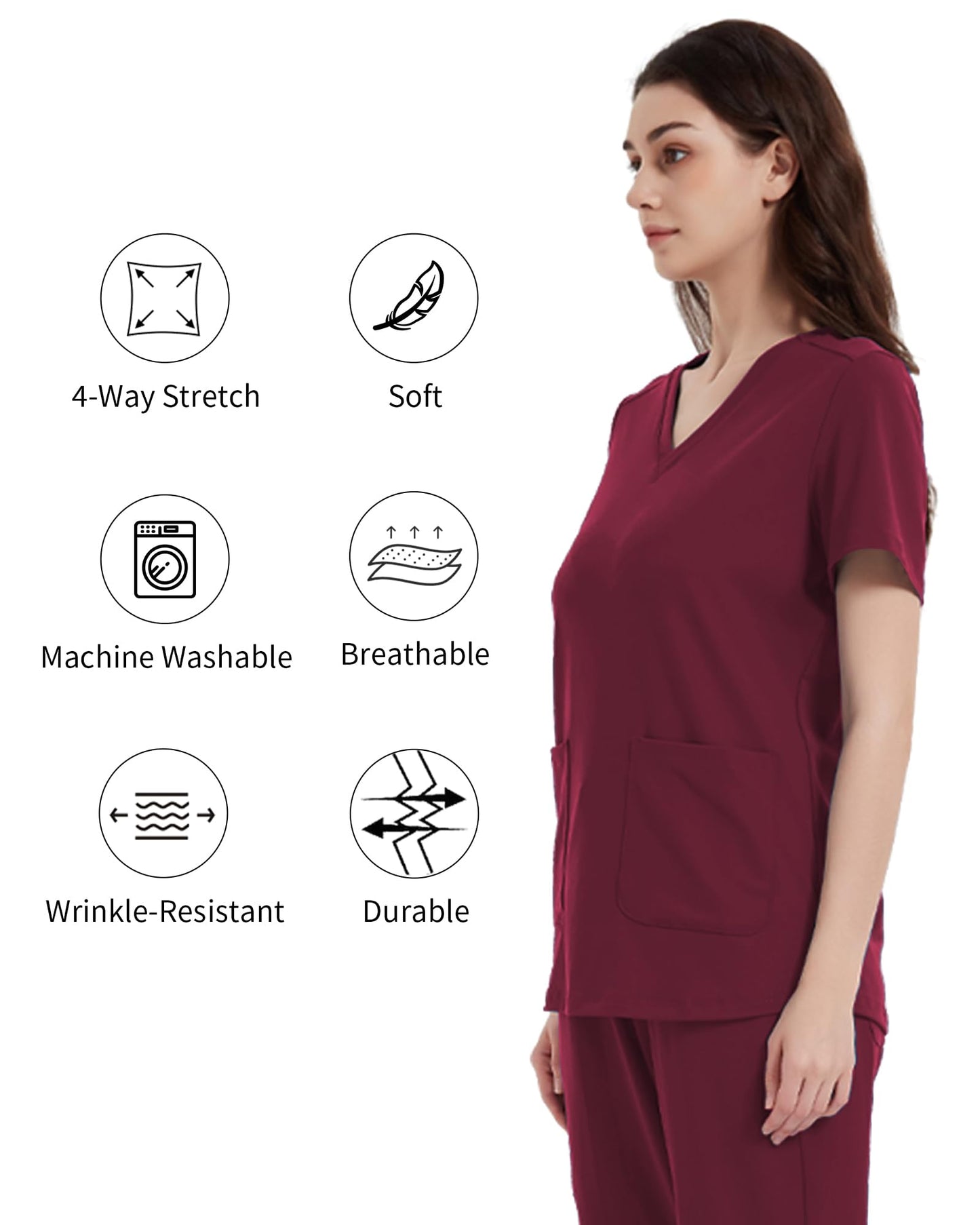 Nurse Uniform Work T-Shirt V Neck With Pockets